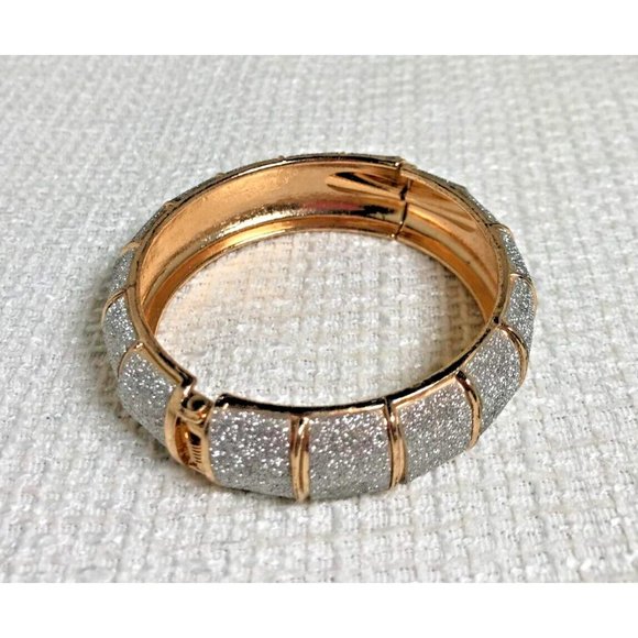 Gold Tone Hinged Bracelet with Pave Crystals -Glitzy Blingy Sparkly - 1/2" Wide - Picture 3 of 6